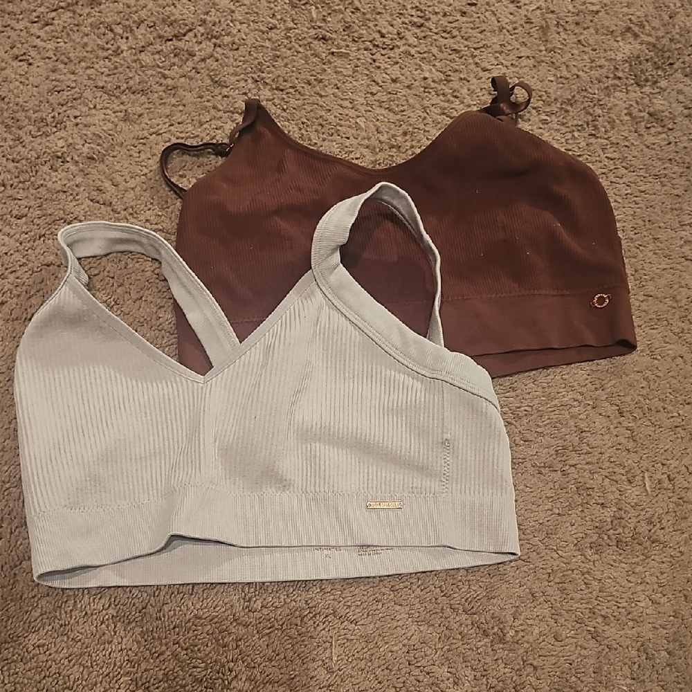 Danskin Cream and Brown Ribbed Crop Top